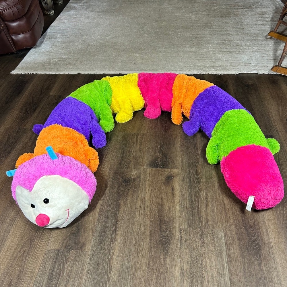 Toys R Us Giant Plush Caterpillar Rainbow Stuffed Animal Floor Pillow Toy 98"